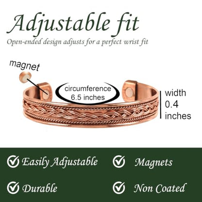 Touchstone Copper magnetic bracelet Tibetan style. Hand forged with solid and high gauge pure copper. Elegant braid pattern. - style: Braided 3