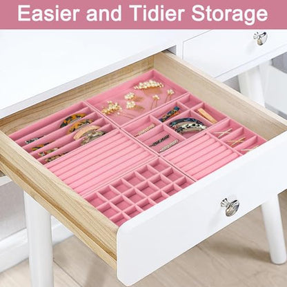 12Pcs Velvet Stackable Jewelry Trays, Jewelry Drawer Organizer, Large Removable Display Jewelry Tray, Necklace Bracelet Storage Box for Earring, Ring, Brooch, Watch (Pink) - color: 12 Pack-Pink