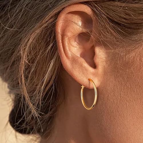 14K Gold Plated 925 Sterling Silver Posts large Hoop Earrings for Women, Hypoallergenic Big Hoop Earrings Lightweight Jewelry for Women 30/40/50/60/70MM - color: Gold-30mm
