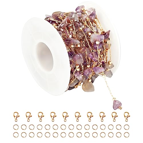KYUNHOO 5M KC Gold Plated Brass Chain for Jewelry Making Supply Findings | Purple Irregular Natural Stone Necklace Chains Bulk Charm Crafting Chain with Jump Rings lobster Clasps for Women Men DIY - color: Natural Stone-Purple