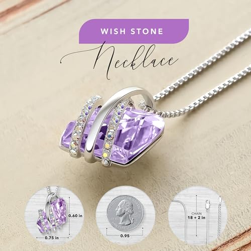 Leafael Wish Stone Pendant Necklace with Birthstone Crystal, 18K Rose Gold Plated/Silvertone, 18" + 2" - color: 206-June-Alexandrite Light Purple-Silvertone