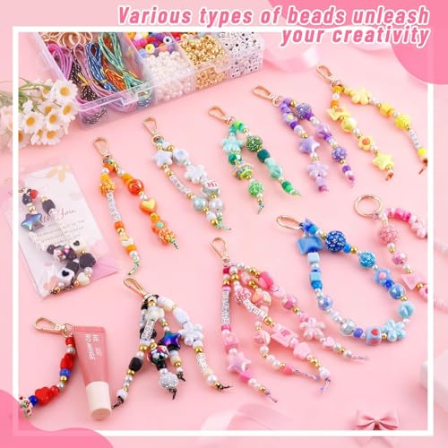Wurosi Acrylic 865PCS Beaded Keychain Making Kit,DIY Bag Charm Kit | Includes Acrylic Heart Flower Alphabet Beads,Key Chain Supplies,Manual,Rope and Packaging Supplies for Jewerly Making Kit - color: 865 Pcs Colorful Bead Kit