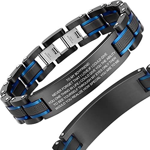 Holizaly Men's Stainless Steel Two Tone Square Link Bracelet, Black and Blue Ion Plated Black - color: blue-black 11
