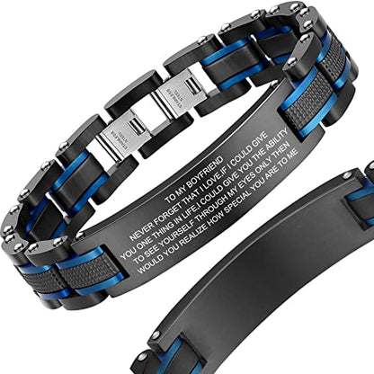 Holizaly Men's Stainless Steel Two Tone Square Link Bracelet, Black and Blue Ion Plated Black - color: blue-black 11