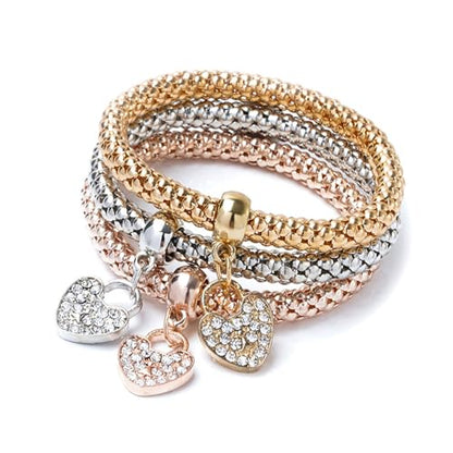 Alegend 14K Gold Plated Stackable Multilayer Bracelets + Titanium Steel(Not Rust, Resist Corruption, Easily Clean) 18K Gold Plated Single Bracelets - color: 14K Gold Heart-Shaped Diamond-Inlaid