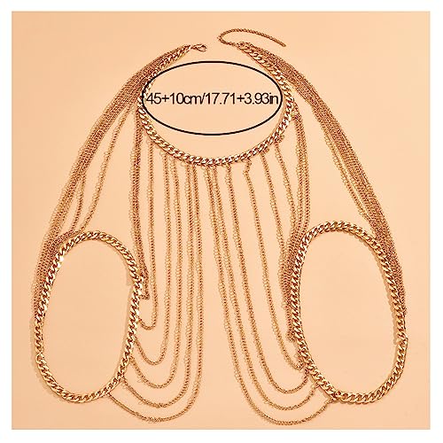 Summer Beach Harness Chest Body Chain Multi Layered Tassel Shoulder Body Chain Necklace Bikini Shoulder Arm Chain Bridal Wedding Backdrop Necklace Back Chain Jewelry for Women (Tassel)