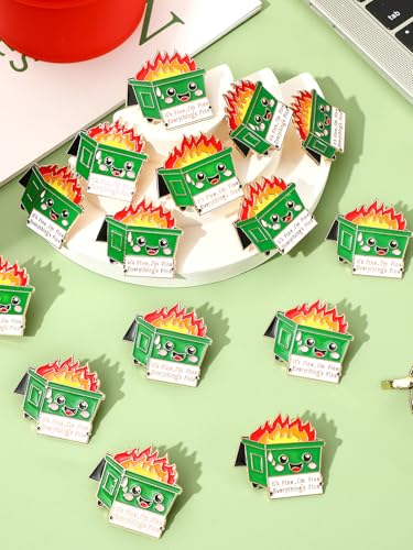 JUNEBRUSHS 28pcs Positive Enamel Dumpster Fire Brooch, Inspirational Lapel Pins for Coworker Appreciation Gifts Party Supplies Clothes Decor Accessories - style: Dumpster Fire Style
