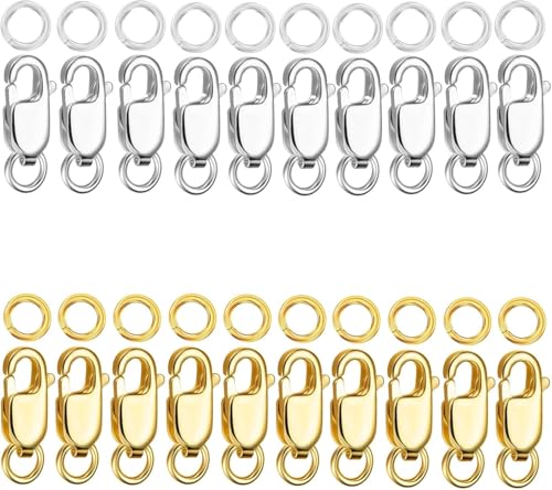Kcctoo Silver Lobster Claw Clasp with Closed Jump Rings 14K Gold Necklace Clasps and Closures for Jewelry Making, Made in Italy 12mm(0.47inch) (Gold Silver) - color: Gold Silver -20 PCS
