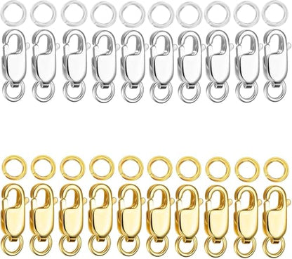 Kcctoo Silver Lobster Claw Clasp with Closed Jump Rings 14K Gold Necklace Clasps and Closures for Jewelry Making, Made in Italy 12mm(0.47inch) (Gold Silver) - color: Gold Silver -20 PCS