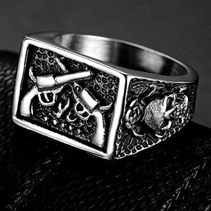 Jude Jewelers Stainless Steel Gun Military Milita Army Western Cowboy Signet Style Biker Ring - color: Silver