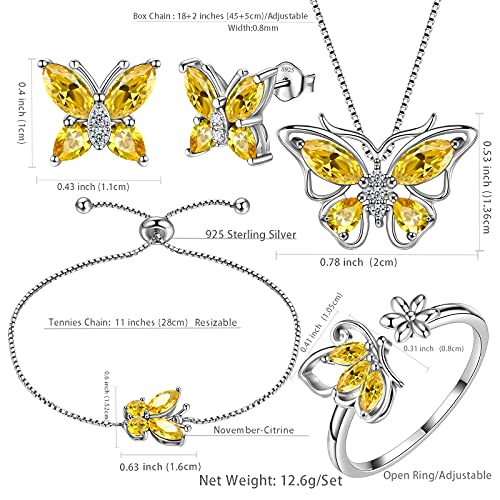 Aurora Tears Butterfly Jewelry,Women 925 Sterling Silver Butterflies Birthstone Pendant Necklace/Earrings/Rings Wedding Gift - color: K.November-set 3