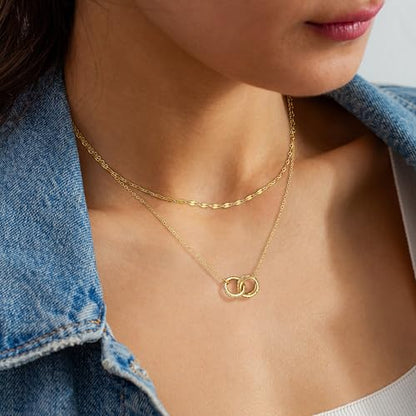 Dainty Layered Necklaces for Women,14k Gold Plated CZ Choker Necklace Stack | 14K Gold Plated Necklace set,Non Tarnish Hypoallergenic Beaded Paperclip Chain Necklace Stack Women's Minimalist Jewelry Gift - color: Gold-6
