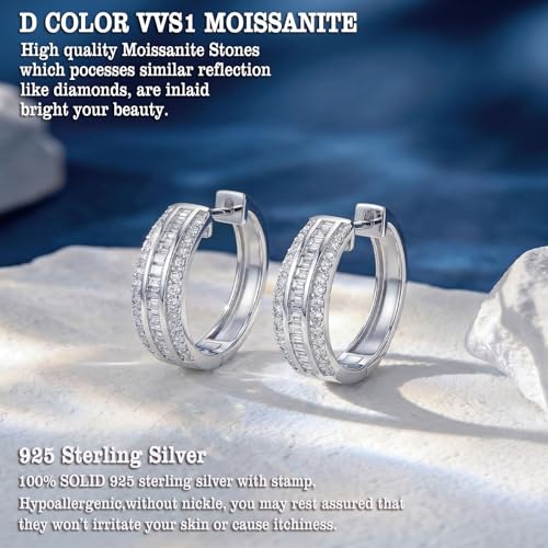 D-Color VVS1 Moissanite Hoop Earrings for Women 925 Sterling Silver Earrings Emerald Cut Pave - style: 925 Sterling Silver-Emerald Moissanite 2