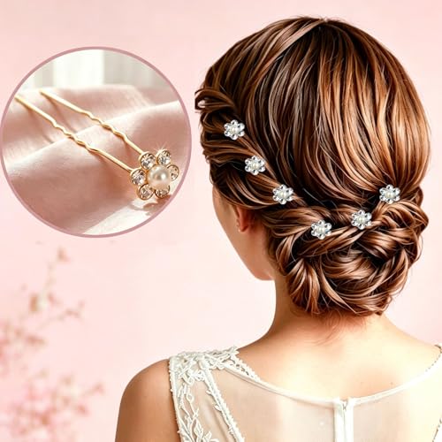 10 Pcs Gold Bridal Hair Pins Crystal Pearl Wedding Hair Combs, Rhinestone Hair Clips for Brides, Bridesmaids, Prom
