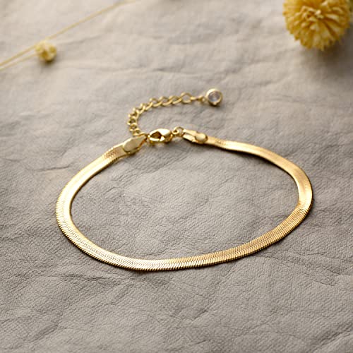 YANODA 3Pcs Gold Ankle Bracelets for Women Dainty 14k Gold Plated Layering Anklets Set Adjustable Fashion Link Chain Ankle Bracelet Adjustable Beach Foot Jewelry Gifts for Women - color: Snake+Cuban(M)+Figaro