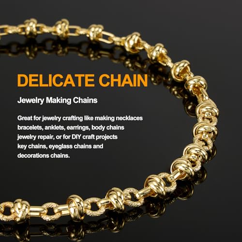 Chunky Chains for Jewelry Making 18K Gold Plated Craft Chain Roll | 6.5 Feet Buckle Chain Links for Women Men DIY Necklace Bracelet Handcrafts Supply Jewelry Findings - color: Buckle Gold