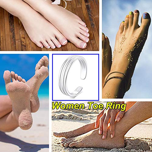 925 Sterling Silver Open Cuff Toe Ring for Women Adjustable Pinky Ring Band Size 2-4… - color: Style B