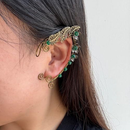 Elf Ear Cuffs, OwMell Handcraft Silver Pointed Fairy Elven Cosplay Fantasy Costume Bridal Wedding Earrings for Non Pierced Ears - style: 3 Flowers