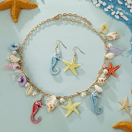 RUOFFETA Shell Starfish Necklace Bracelet Conch Statement Chunky Necklace Mermaid Costume Jewelry Beach Jewelry for Women - style: Necklace & Earrings