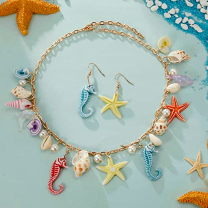 RUOFFETA Shell Starfish Necklace Bracelet Conch Statement Chunky Necklace Mermaid Costume Jewelry Beach Jewelry for Women - style: Necklace & Earrings