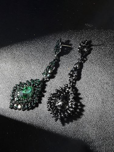 Crystal Teardrop Dangle Earrings - S925 Sterling Silver Posts Rhinestone Drop Earrings for Women Wedding Bridal Brides Bridesmaids Party Prom Pageant Fashion Costume Jewelry - style: green crystal teardrop dangle earrings black