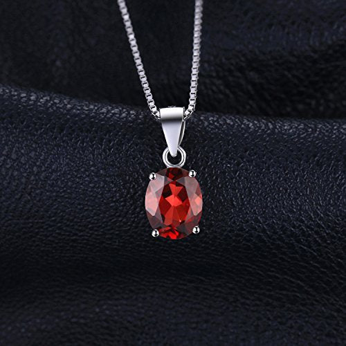 JewelryPalace Natural Gemstone Garnet Peridot Amethyst Citrine Blue Topaz Birthstone Solitaire Pendant Necklace Jewelry Set, 14k Gold Plated 925 Sterling Silver Necklaces for Women, 18 Inch Box chain - color: G-Sterling Silver-Garnet