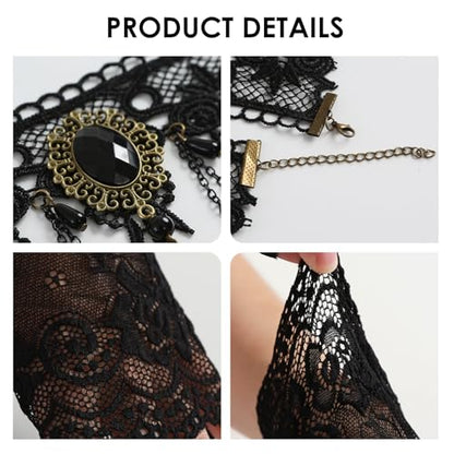 Black Lace Choker Necklace and Short Fingerless Gloves Women Gothic Vampire Witch Costume Accessories