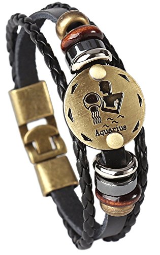 Punk Alloy Leather Bracelet for Constellation Braided Rope Bracelet Bangle - style: Aquarius