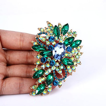 EVER FAITH Women's Austrian Crystal Wedding Flower Leaf Bouquet Brooch - color: Light Blue w/ Green