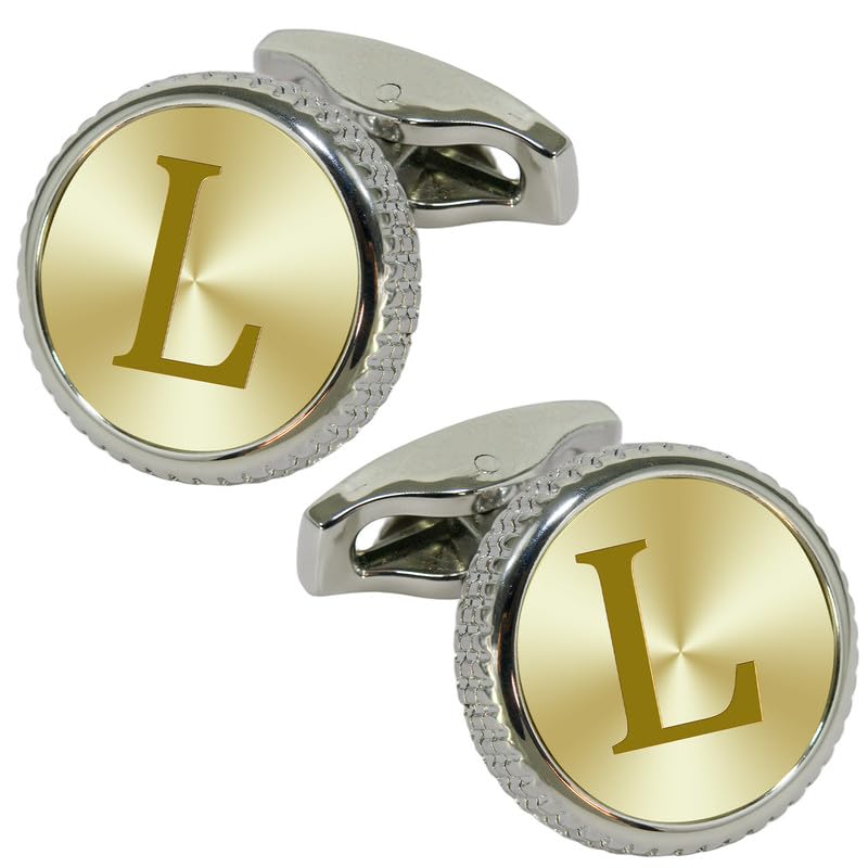 Mens Classic Stainless Steel Initial Cufflinks 26 Alphabet Letter Cufflinks Business Wedding Anniversary Birthday Tuxedo Studs Shirts A-Z (L)