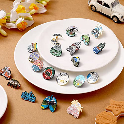 Janinka 20 Pack Camping Enamel Pins Set - Outdoor Adventure Hiking Mountain Nature Lapel Pin Bulk, Cute Aesthetic Backpack Brooch Badges for Jackets Hats Bags, Fun Travel Gift for Women Men Campers