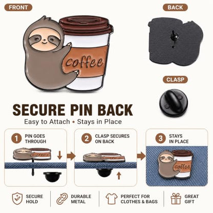 5Pcs Cute Coffee Cat Sloth Enamel Pin Set Cartoon Animal Coffee Cup Brooch Badges, Funny Lapel Pins for Backpacks, Jackets, Bags, Coffee Lover Gift - color: JH-068