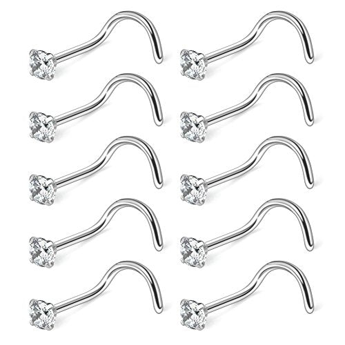 10-30PCS 18G Surgical Steel Mix Color Diamond CZ Nose Stud Rings Screw Piercing Jewelry 1.5mm 2mm 2.5mm 3mm - style: 10PCS - 2.5mm Clear CZ