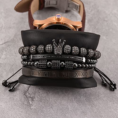 Mens Bracelet Beaded Bracelets Micro Pave Zircon Bracelets for Men Women Bracelets for Men Stainless Steel Cuff Bangle - color: black
