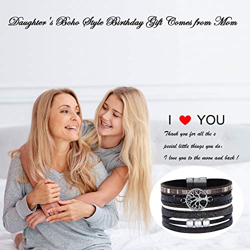 Desimtion Inspirational Tree of Life Boho Leather Wrap Bangle Bracelets for Women, Teen Girl Gifts Trendy Stuff, Fashion Accessories Jewelry Gifts for Women Girls - color: Black