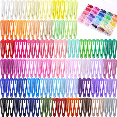 Funtopia 150pcs Hair Clips, 50 Colors Snap Hair Barrettes for Girls | 2 Inch Colorful Snap Hair Clips with Storage Case, Non Slip Metal Barrettes for Women Girls Toddler Kids Teens - color: Teardrop