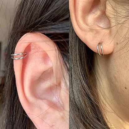 Double Hoop Nose Ring - Silver Gold Diamond 316L Surgical Steel Cartilage Earring Helix Hoops 20g 18g 16g - color: double hoop silver
