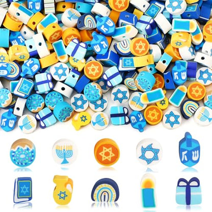 Hanukkah Beads,300Pcs Chanukah Polymer Clay Beads for Bracelet Making - color: Hanukkah Color