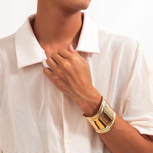 Chunky Silver Arm Cuff Bracelet for Women Trendy Thick Adjustable Wide Bicep Wrist Cuff Bangles Exaggerated Punk Open Bracelet Birthday Jewelry Gifts - color: Gold