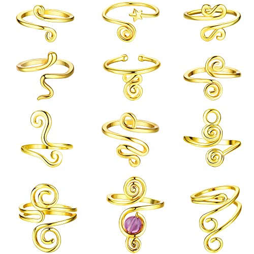 12PCS Adjustable Toe Rings for Women 14K Gold Plated | Open African Toe Rings, Summer Beach Foot Jewelry Set - color: Gold
