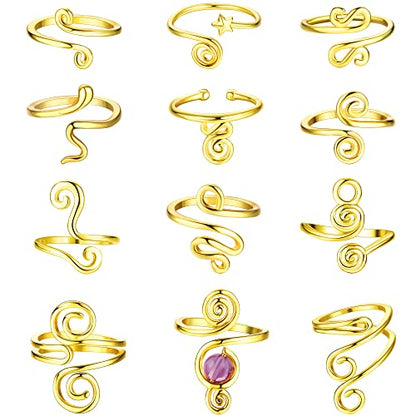 12PCS Adjustable Toe Rings for Women 14K Gold Plated | Open African Toe Rings, Summer Beach Foot Jewelry Set - color: Gold