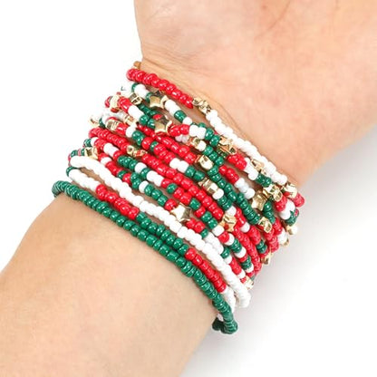 Ardorchid Halloween Bracelets for Women Pumpkin Ghost Steleton Bat Skull Beaded Stackable Stretchy Bracelet Rugby Thanksgiving Christmas Heishi Bracelets - color: Christmas Bracelets-2