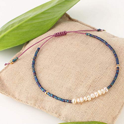 KELITCH Womens Pearl Bracelets Friendship Bracelet Handmade Miyuki Beads Charm Bracelet Holiday Gift - color: Dark Blue R