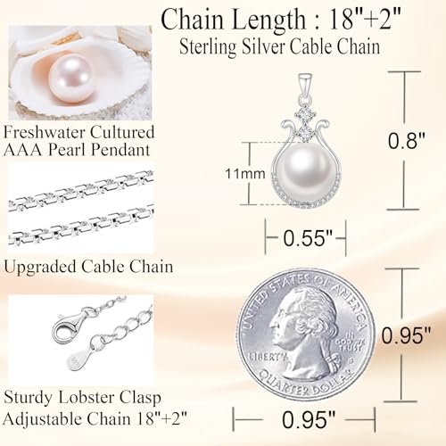 Pearl Necklace for Women, 11-11.5mm Single Freshwater Cultured Pearl Pendant, 18K Gold Plated 925 Sterling Silver Jewelry, Genuine Premium AAA Top Grade Real Pearl, Anniversary Christmas Birthday Gifts for Women Mom Wife - color: White Gold