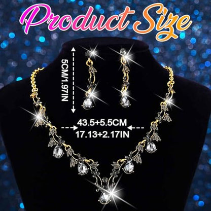 Gold Rhinestone Jewelry Set Bridal Wedding Necklace Earrings Sets Prom Formal Costume Jewelry for Women and Brides - color: Black