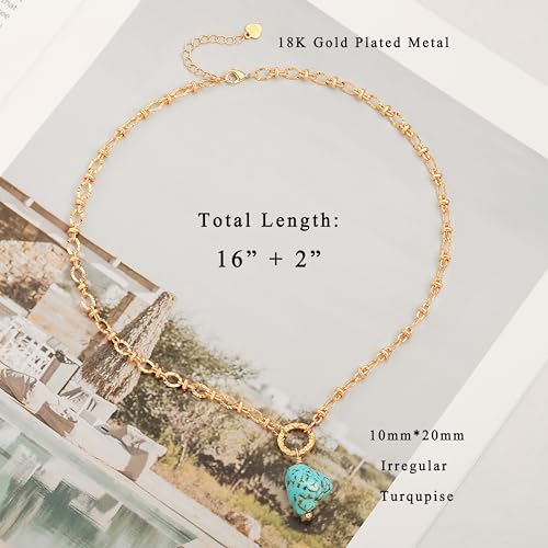 Aobei Pearl 18K Gold Plated Moon Star Lion Evil Eye Love Heart Cross Pendant Necklace Medallion Paperclip Chian Choker Layering Jewery for Women - color: Blue-green Irregular Turquoise