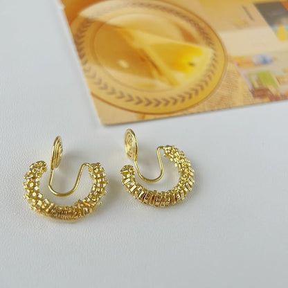 Clip On Hoop Earrings for Women Not Pierced Gold Silver Large Chnky Square Twisted Comfortable Coil Hoop Clip On Earrings - color: Metallic Gold