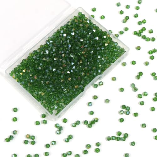 1000Pcs 4mm Faceted Crystal Glass Bicone Beads Loose Bead for DIY Bracelet Necklace Earring Keychain Jewelry Making,Grass Green AB - color: Grass green AB