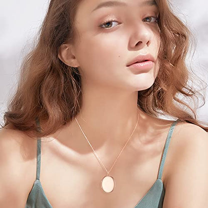 SOULMEET 10K 14K 18K Solid White Gold/Silver Minimalist Style/Infinity Sunflower Heart/Oval Locket Necklace That Holds 1 or 2 Pictures Personalized Photo Locket Necklace Letters Engraving - style: E3-Rose gold locket+photo+text