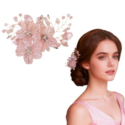 Luxury Pink Pearl Flower Hair Clip for Women,Glitter Petal Hairpin with Rhinestones & Pearl Decor，Wedding Headpiece for Bride, Floral Hair Accessories for Birthday Prom Party Gifts